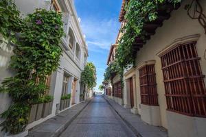 Colombia, Scenic colorful streets of Cartagena in historic Getsemani district near Walled City photo