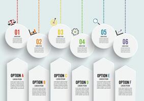 plantilla línea de tiempo infografía color horizontal numerada para seis posiciones se puede utilizar para flujo de trabajo, banner, diagrama, diseño web, gráfico de área. vector