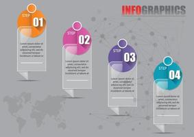 El vector de diseño infográfico y los iconos de marketing se pueden utilizar para el diseño del flujo de trabajo, el diagrama, el informe anual y el diseño web. concepto de negocio con 4 opciones, pasos o procesos.