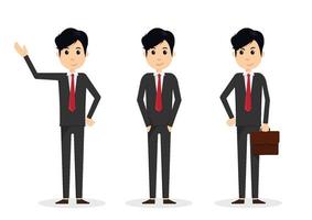 Set of handsome young business man in different poses on white background. vector