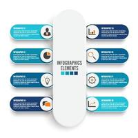 plantilla de infografía vectorial con etiqueta de papel 3d, círculos integrados. concepto de negocio con 8 opciones. para contenido, diagrama, diagrama de flujo, pasos, partes, infografías de línea de tiempo, flujo de trabajo, gráfico. vector