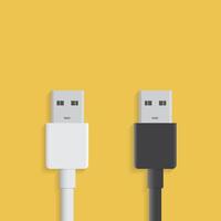 USB cable icon isolated on white and black background. Vector usb plug sign in flat style. Illustration EPS 10.