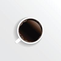 Realistic top view black coffee cup and saucer isolated on white background. illustration vector