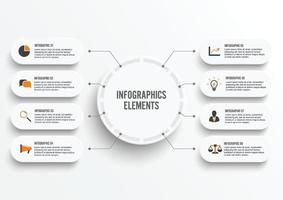 plantilla de infografía vectorial con etiqueta de papel 3d, círculos integrados. concepto de negocio con 8 opciones. para contenido, diagrama, diagrama de flujo, pasos, partes, infografías de línea de tiempo, flujo de trabajo, gráfico. vector