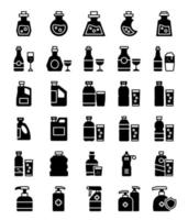 set of bottle silhouette black solid glyph icons vector