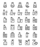 set of bottle simple line icons set vector