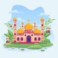 concepto de naturaleza del mes de ramadán con mezquita vector