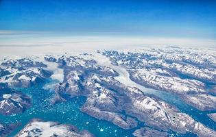 Aerial view of scenic Greenland Glaciers and icebergs photo