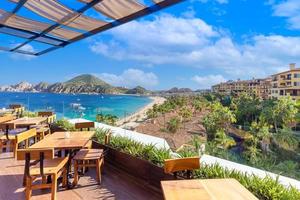 exico, Scenic panoramic aerial view of Los Cabos tourist destination Arch of Cabo San Lucas, El Arco, Playa Amantes and Playa del Divorcio photo