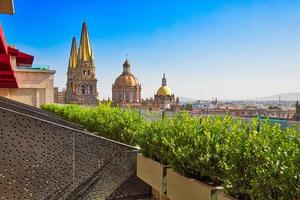 Central Guadalajara Cathedral, view from a luxury hotel on central plaza