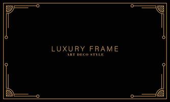 Art deco golden frames background. Vector illustration for design element, decoration, and wallpaper. Line gold vintage decorative borders isolated on black background.