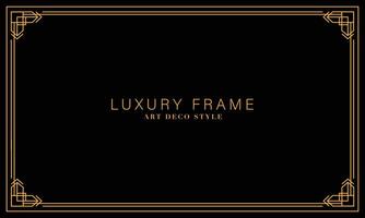 Art deco golden frames background. Vector illustration for design element, decoration, and wallpaper. Line gold vintage decorative borders isolated on black background.