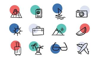 conjunto de lindo diseño de icono de viaje. ilustración dibujada a mano de vacaciones. vector