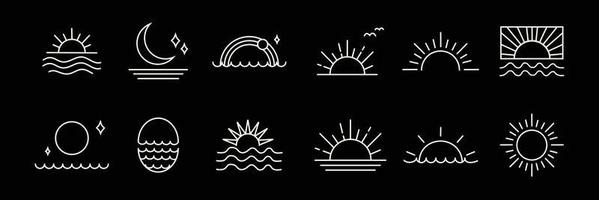 collection set of sunset or sunrise. sun logo in boho style icon and symbol. vector element illustration for decoration in modern minimalist style. bohemian nature design.
