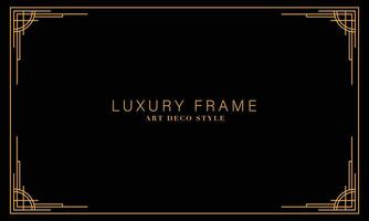 Art deco golden frames background. Vector illustration for design element, decoration, and wallpaper. Line gold vintage decorative borders isolated on black background.