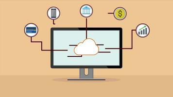 animatie van cloud data computing, zakelijke cloudmarketing, digitale marketingtechnologie. video