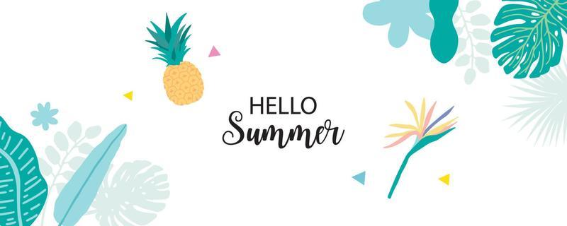 hello summer sale background with leaf and pineapple