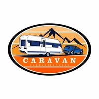 truck and trailer caravan logo design vector