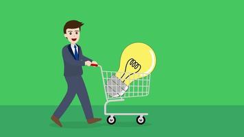 animação do empresário comprar ideias com carrinho de compras. video