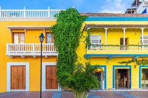 Colombia, Scenic colorful streets of Cartagena in historic Getsemani district near Walled City photo