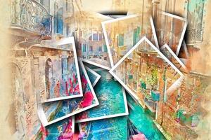 recuerdos de venecia - collage de pintorescos canales de venecia cerca del emblemático puente de rialto foto