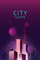 City metaverse virtual, downtown, skyscrapers cyberspace and planets. vector