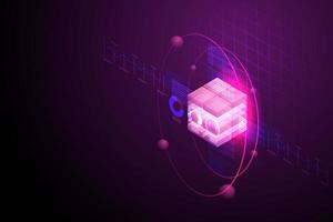 Blockchain technology digital hologram background vector