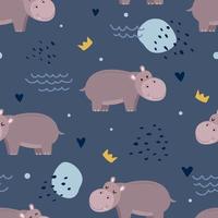 Adorable hippopotamus seamless pattern vector