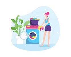 ilustración de niña lavando ropa vector