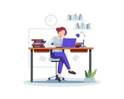 Tired businessman overworking concept illustration vector