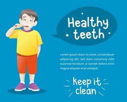 Cute little boy brushing teeth vector