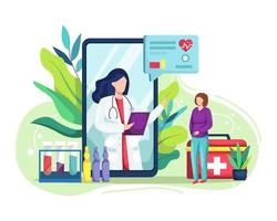 consulta médica por internet con doctor vector