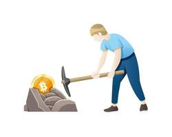 Cryptocurrency concept with young man miner and coins vector