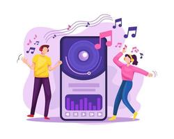 People streaming music in online platform vector