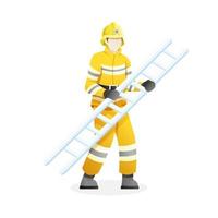 ilustración vectorial hombre bombero llevar escalera
