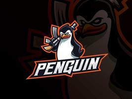 diseño del logotipo del deporte de la mascota de la mafia del pingüino vector