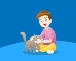 Kid playing with a cat vector