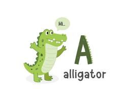 Vector illustration of alphabet letter A and alligator