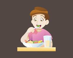 kid boy eat breakfast vector illustration