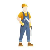 Construction worker hold paint equipment vector