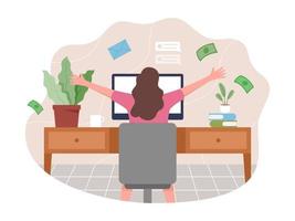 Young woman work from home illustration vector