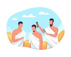 Hajj pilgrims shave their heads vector