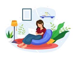 ilustración vectorial las mujeres trabajan y se relajan en casa vector