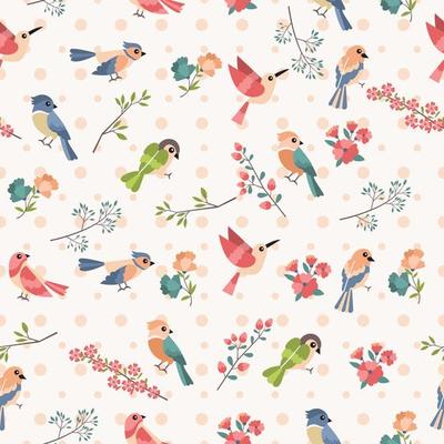 Seamless Spring Birds Pattern Background Concept