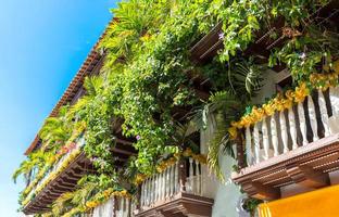 Famous colonial Cartagena Walled City, Cuidad Amurrallada, and its colorful buildings in historic city center, a designated UNESCO World Heritage Site photo