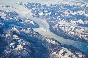 Aerial view of scenic Greenland Glaciers and icebergs photo