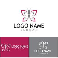 Logotipo de mariposa voladora de belleza con estilo simple de línea minimalista de arte monoline vector