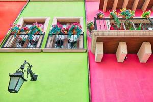 Monterrey, colorful historic buildings in the center of the old city Barrio Antiguo at a peak tourist season photo