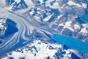 Aerial view of scenic Greenland Glaciers and icebergs photo