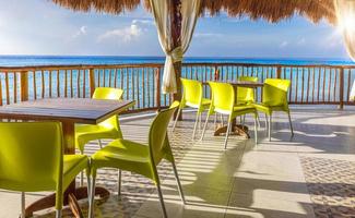 Cozumel tourist ocean promenade cafes and restaurants offering scenic landscape views of Cozumel and national Mexican food and drinks photo